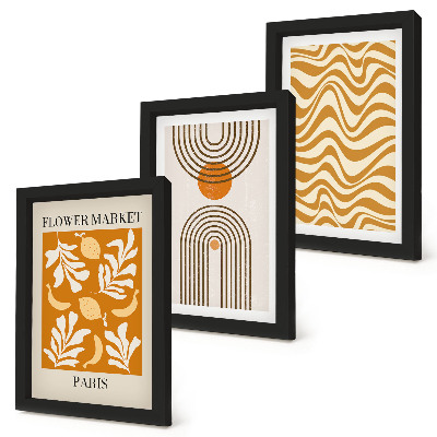 Triptych v ráme Módne plagáty s kvetinovými a geometrickými vzormi