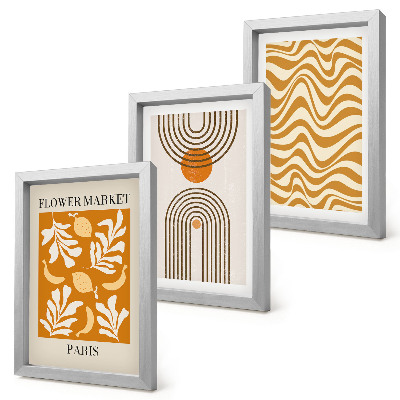 Triptych v ráme Módne plagáty s kvetinovými a geometrickými vzormi