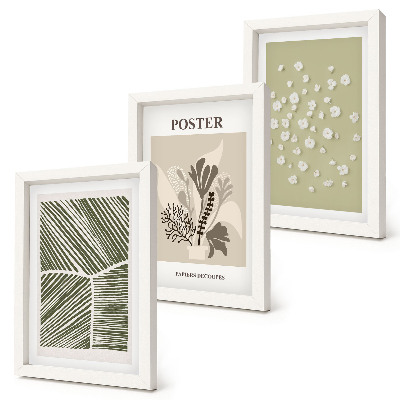 Triptych v ráme Rastlinné motívy v tlmených farbách a vzoroch