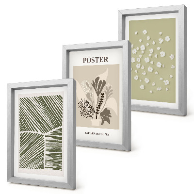 Triptych v ráme Rastlinné motívy v tlmených farbách a vzoroch