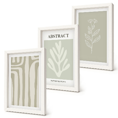 Triptych v ráme Abstraktné rastlinné vzory v tlmených farbách