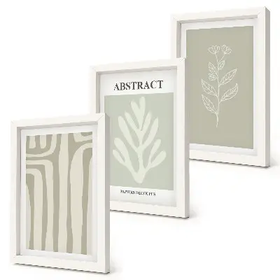 Abstraktné rastlinné vzory v tlmených farbách triptych v ráme