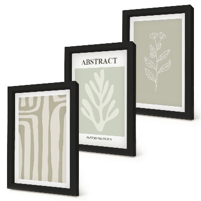 Triptych v ráme Abstraktné rastlinné vzory v tlmených farbách