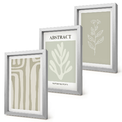 Triptych v ráme Abstraktné rastlinné vzory v tlmených farbách