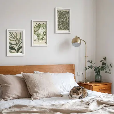 Sada obrazov do obývačky s rastlinnými vzormi a botanickými dekoráciami v boho štýle