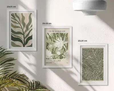 Sada obrazov do obývačky s rastlinnými vzormi a botanickými dekoráciami v boho štýle