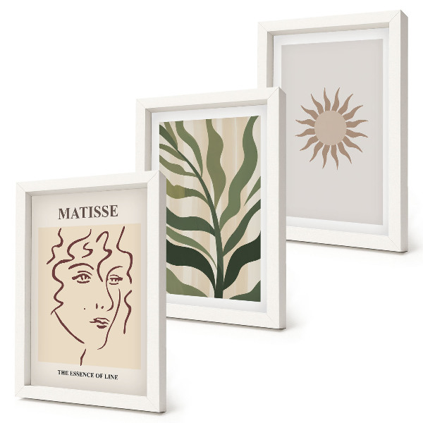 Triptych v ráme Abstraktné rastlinné vzory a čiary v tlmených farbách