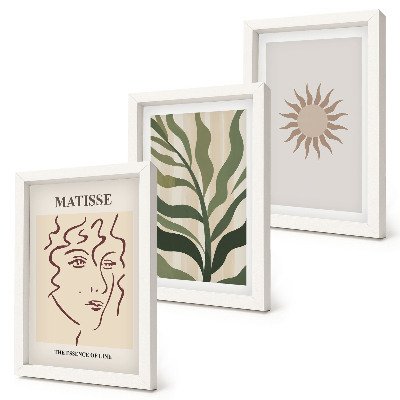 Triptych v ráme Abstraktné rastlinné vzory a čiary v tlmených farbách