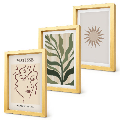 Triptych v ráme Abstraktné rastlinné vzory a čiary v tlmených farbách