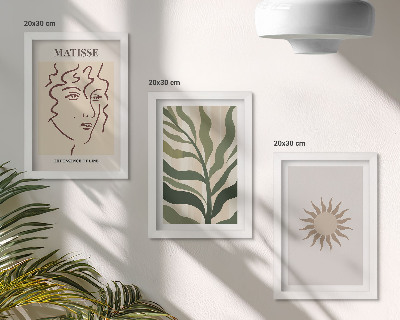 Triptych v ráme Abstraktné rastlinné vzory a čiary v tlmených farbách