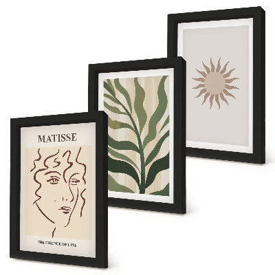 Triptych v ráme Abstraktné rastlinné vzory a čiary v tlmených farbách