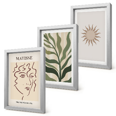 Triptych v ráme Abstraktné rastlinné vzory a čiary v tlmených farbách