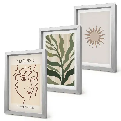 Abstraktné rastlinné vzory a čiary v tlmených farbách triptych v ráme