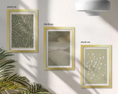 Vlnité a abstraktné vzory s boho kvetmi triptych v ráme