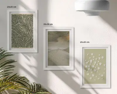 Vlnité a abstraktné vzory s boho kvetmi triptych v ráme