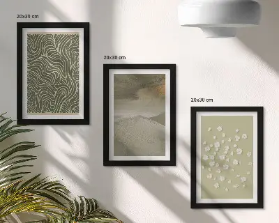 Vlnité a abstraktné vzory s boho kvetmi triptych v ráme
