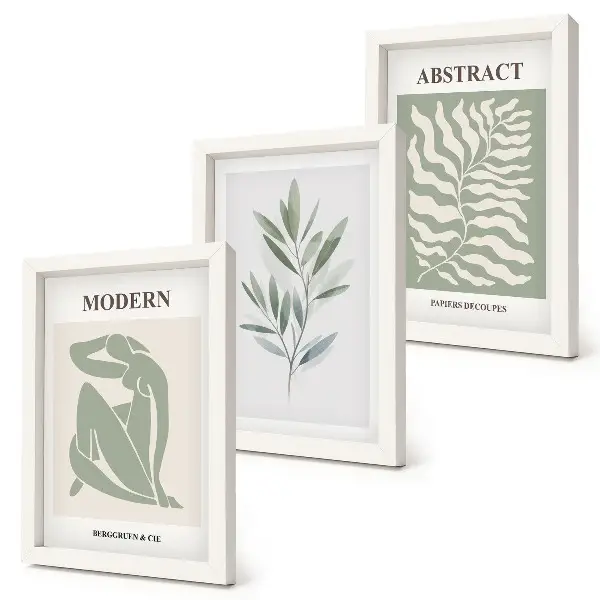 Akvarelové boho rastliny od Matisse triptych v ráme