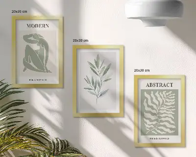 Akvarelové boho rastliny od Matisse triptych v ráme