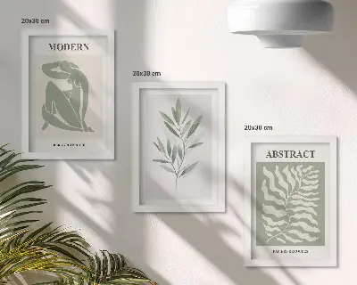 Akvarelové boho rastliny od Matisse triptych v ráme
