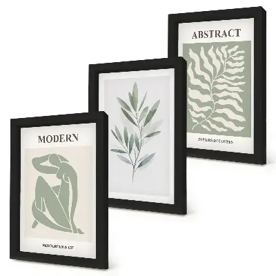 Akvarelové boho rastliny od Matisse triptych v ráme