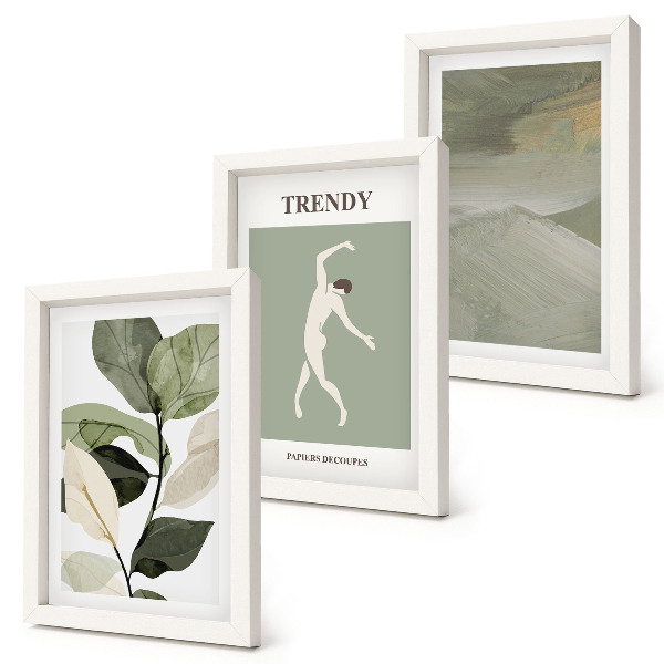Triptych v ráme Rastlinné vzory so siluetami a abstraktnými tvarmi