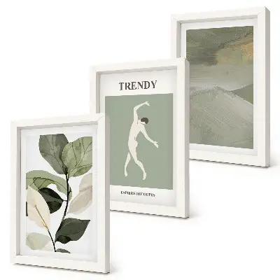 Rastlinné vzory so siluetami a abstraktnými tvarmi triptych v ráme
