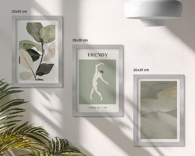 Triptych v ráme Rastlinné vzory so siluetami a abstraktnými tvarmi