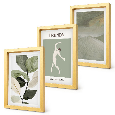 Triptych v ráme Rastlinné vzory so siluetami a abstraktnými tvarmi
