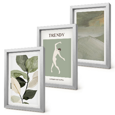 Triptych v ráme Rastlinné vzory so siluetami a abstraktnými tvarmi
