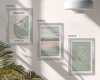 Triptych v ráme Abstraktné tvary v pastelových odtieňoch s rastlinami