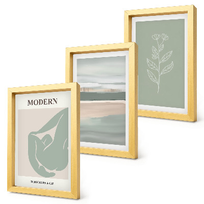 Triptych v ráme Abstraktné tvary v pastelových odtieňoch s rastlinami