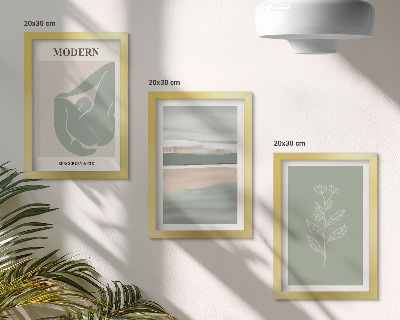 Triptych v ráme Abstraktné tvary v pastelových odtieňoch s rastlinami
