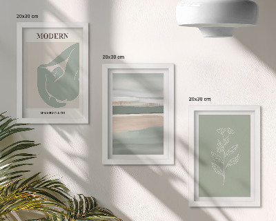 Triptych v ráme Abstraktné tvary v pastelových odtieňoch s rastlinami