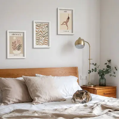 Sada obrazov do obývačky v štýle boho s abstraktnými tvarmi a vzormi v štýle Matisse