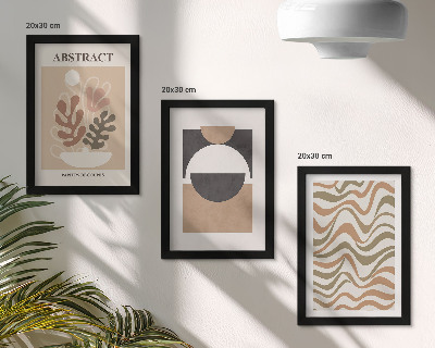 Triptych v ráme Abstraktné tvary a vzory v tlmených farbách