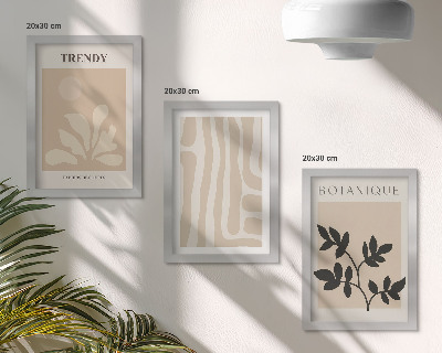 Triptych v ráme Štýlové rastlinné vzory v odtieňoch béžovej a čiernej