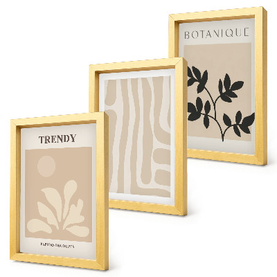 Triptych v ráme Štýlové rastlinné vzory v odtieňoch béžovej a čiernej