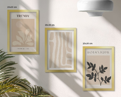 Triptych v ráme Štýlové rastlinné vzory v odtieňoch béžovej a čiernej