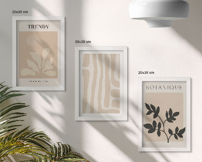 Triptych v ráme Štýlové rastlinné vzory v odtieňoch béžovej a čiernej