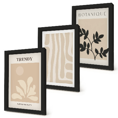 Triptych v ráme Štýlové rastlinné vzory v odtieňoch béžovej a čiernej