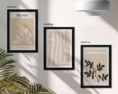 Triptych v ráme Štýlové rastlinné vzory v odtieňoch béžovej a čiernej