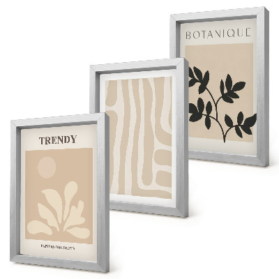 Triptych v ráme Štýlové rastlinné vzory v odtieňoch béžovej a čiernej