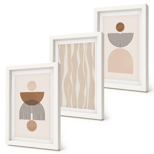 Triptych v ráme Abstraktné tvary v odtieňoch hnedej a béžovej