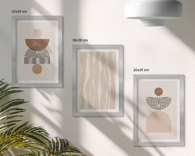 Triptych v ráme Abstraktné tvary v odtieňoch hnedej a béžovej