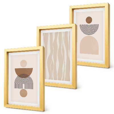 Triptych v ráme Abstraktné tvary v odtieňoch hnedej a béžovej