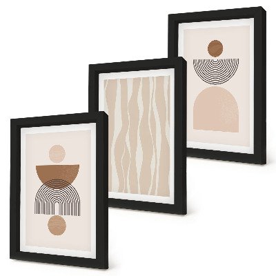 Triptych v ráme Abstraktné tvary v odtieňoch hnedej a béžovej