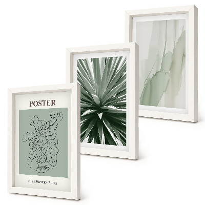 Triptych v ráme Rastlinné vzory v odtieňoch zelenej a béžovej