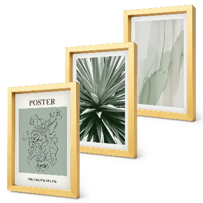 Triptych v ráme Rastlinné vzory v odtieňoch zelenej a béžovej