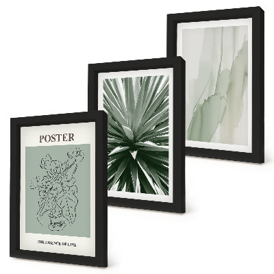 Triptych v ráme Rastlinné vzory v odtieňoch zelenej a béžovej