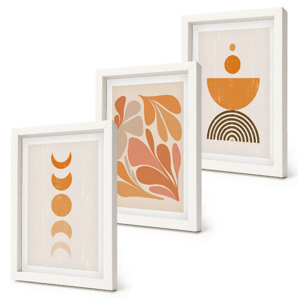 Triptych v ráme Abstraktné tvary v odtieňoch oranžovej
